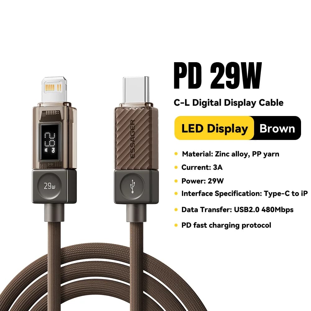 Dijital Ekranlı USB-C to Lightning Kablo