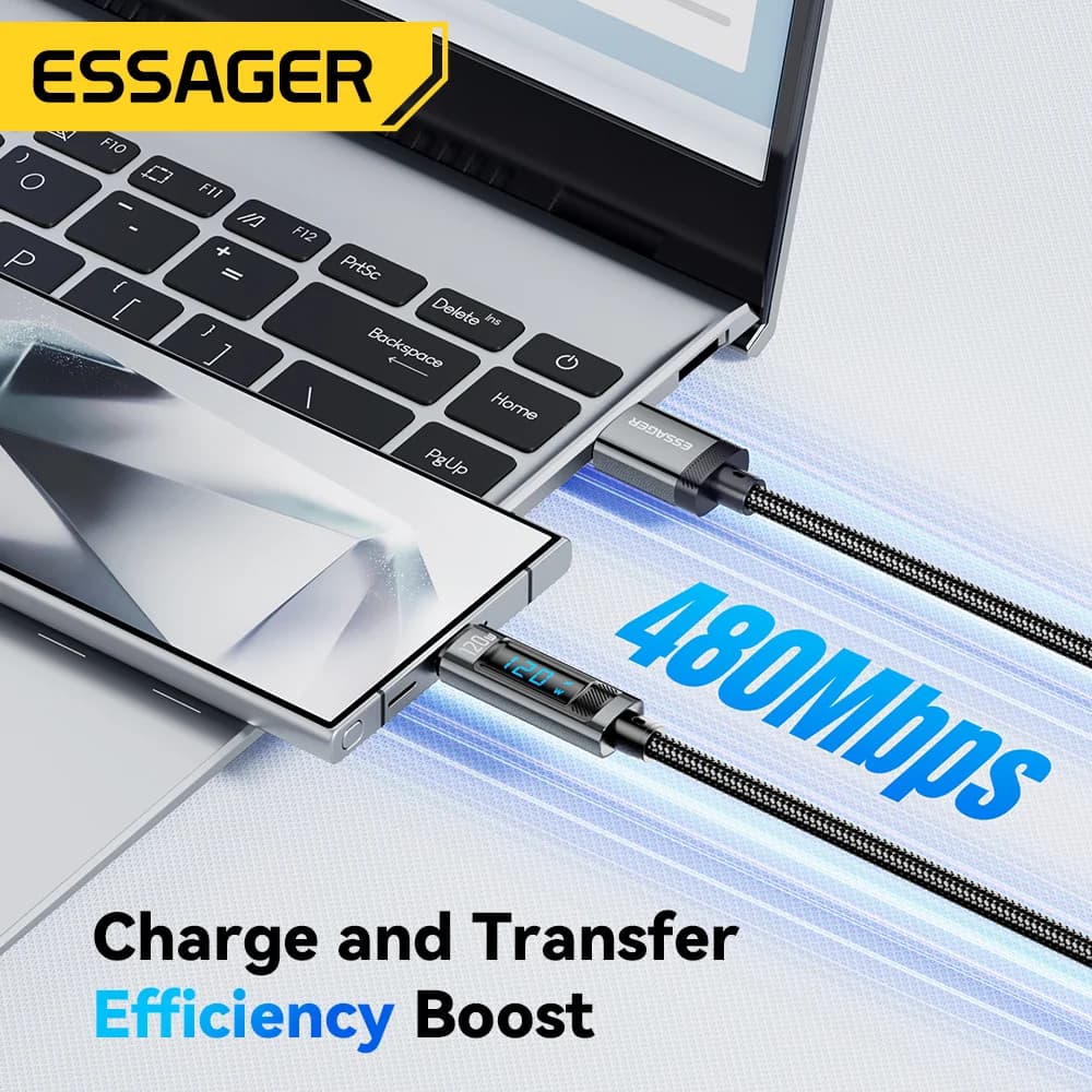 LED Ekranlı 120W USB-C Hızlı Şarj Kablosu